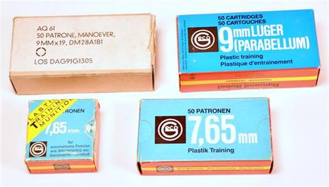 Pistol cartridges-mixed lot blank- and plastic trainingammunition, § B