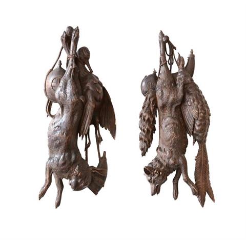 Pair of hunting still life sculptures, about 1900