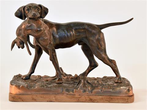 Bronze sculpture hound with hare, Társa - Budapest