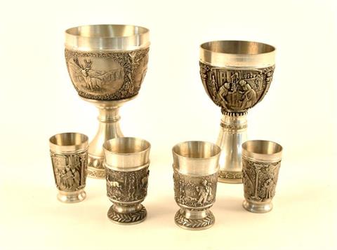 Pewter goblets and shot beakers