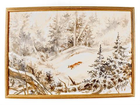 Hubert WEIDINGER (* Wien 1951), fox in verschneiter Winterlandschaft