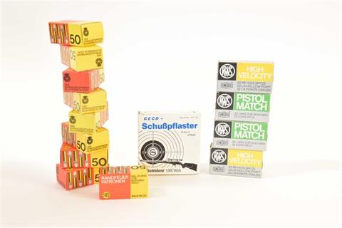 Rimfire cartridges .22 l.r. and 1 box of 19 mm black target stickers, § unrestricted