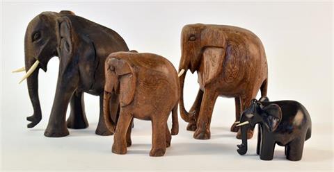 elephants, carved African wooden statues bundle lot