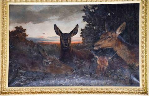 oil painting August Endlicher, red hinds and calves