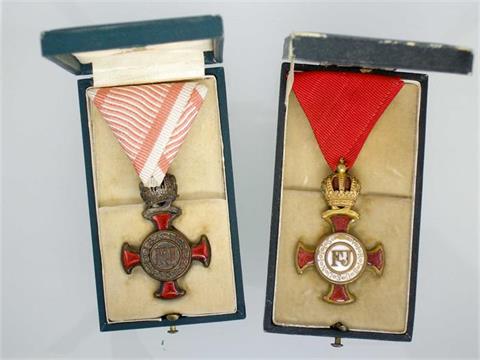 Austria-Hungary, one each gold and silver civil service cross with crown