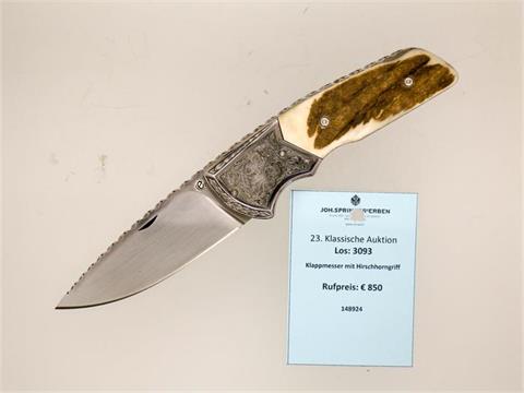 folding knife with stag antler handle