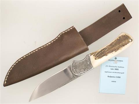 hunting knife with stag antler handle