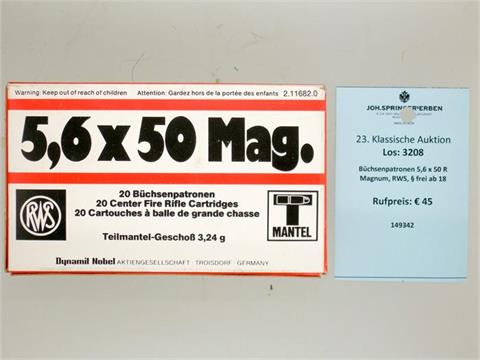 Büchsenpatronen 5,6 x 50 R Magnum, RWS, § frei ab 18