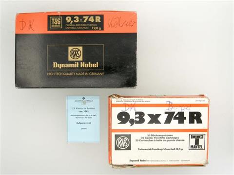 rifle cartridges 9,3 x 74 R, RWS, bundle lot, § unrestricted