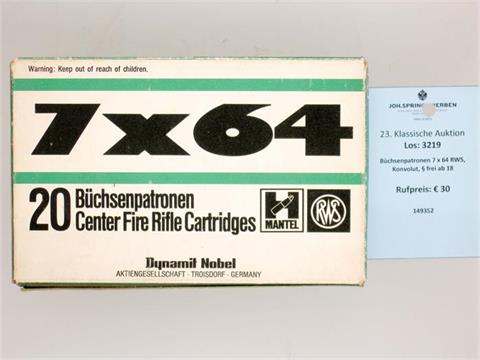 rifle cartridges 7 x 64 RWS, bundle lot, § unrestricted