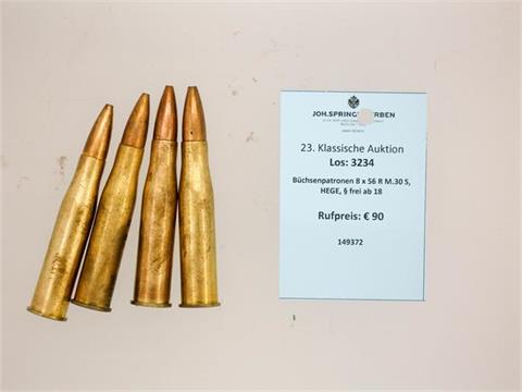 rifle cartridges 8 x 56 R M.30 S, HEGE, § unrestricted