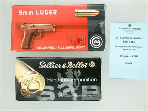 pistol cartridges 9 mm Luger, bundle lot, §B