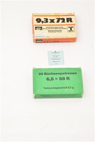 Büchsenpatronen - Konvolut 6,5x58R und 9,3x72R