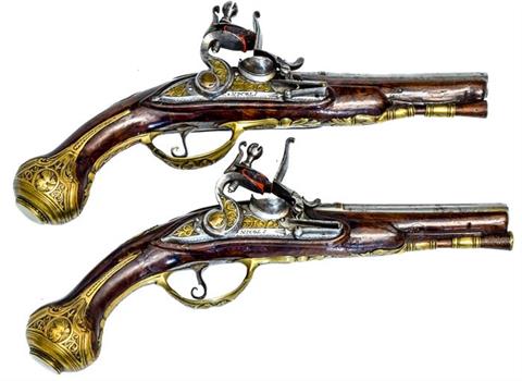 Paar Steinschloss-Reisepistole C. Nicoli - Italien, Kaliber 11 mm, #ohne, § frei ab 18