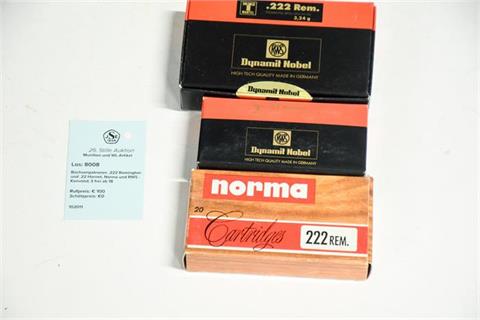 rifle cartridges .222 Remington and .22 Hornet, Norma and RWS - bundle lot, § unrestricted