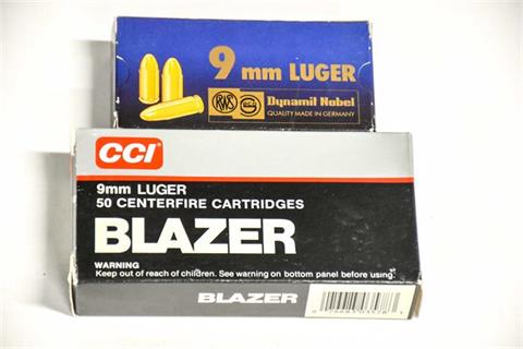 Pistolen- und Revolverpatronen 9 mm Luger / .38 Special, div Erzeuger, Konvolut, § B und JK od. SchP