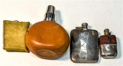 hunting flask bundle lot - silver, 4 items