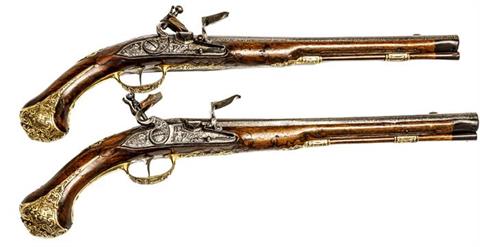 pair of flintlock saddle pistols Johann Joseph Bauer  - Vienna, calibre 14 mm, #no number, § unrestricted