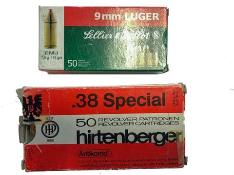 pistol- and revolver cartridges 9 mm Luger and .38 Special, bundle lot, § B
