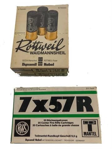 rifle cartridges 7 x 57 R RWS and shotgun cartridges 16/70 Rottweil, bundle lot, § unrestricted