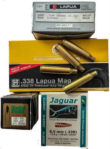 rifle cartridges and bullete .338 Lapua Magnum, bundle lot, § unrestricted