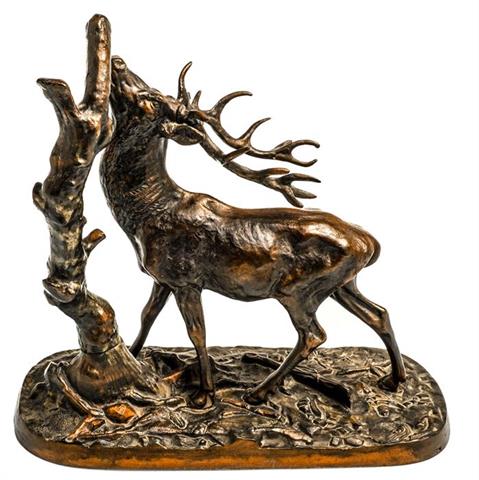 Bronze sculpture "Waldwächter" red stag