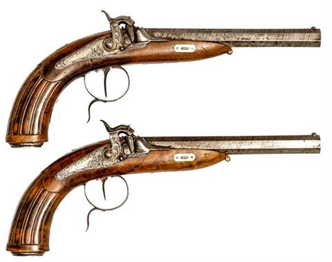 pair of percussion travel pistols, Schmidt - Güstrow, 12 mm, #434/1 & 2, § unrestricted