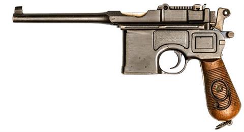 Mauser C96/16 "die rote Neun" mit nummerngleichem Anschlagschaft, 9 mm Luger, #105712, § B