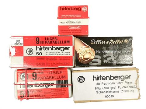 pistol cartridges 9 mm Luger, S&B, Geco and Hirtenberger, bundle lot, § B