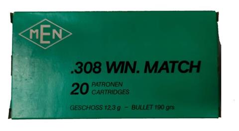 Büchsenpatronen .308 Winchester Match, MEN, § frei ab 18