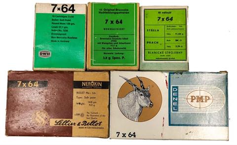 rifle cartridges 7x64, various manufacturers, bundle lot, § unrestricted