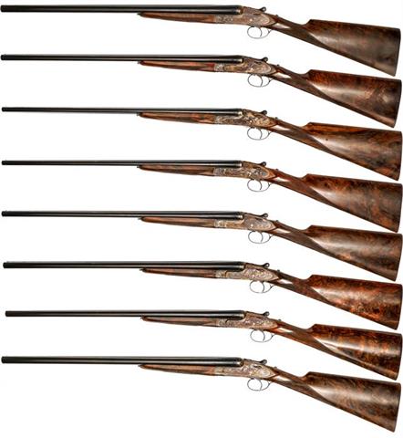 Set of 8 sidelock S/S shotguns I. Ugartechea - Eibar, model Royal, various bores, #753 to #760, § D