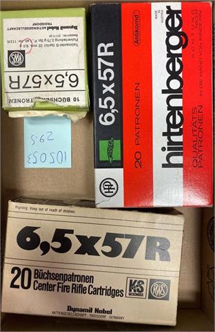 rifle cartridges 6,5 x 57 R, RWS and HP, bundle lot - § unrestricted
