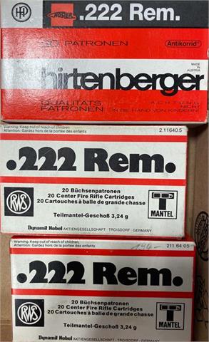 rifle cartridges .222 Rem., RWS and Hirtenberger - bundle lot, § unrestricted