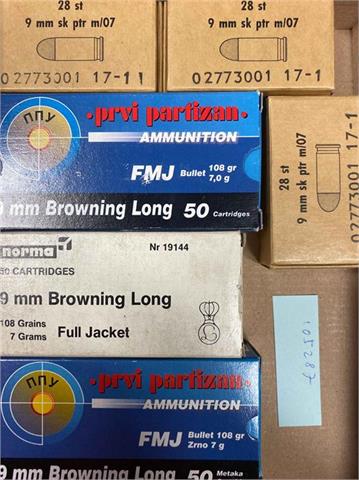 Pistolenpatronen 9 mm Browning Lang, Norma und PPU, § B