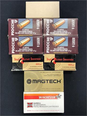 pistol cartridges 9 mm Luger, various makers, bundle lot. § B licence required