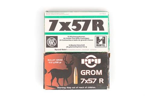 rifle cartridges 7 x 57 R, PPU and RWS, 40 rounds , § unrestricted