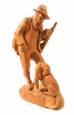 Wood carving "hunter with dog"