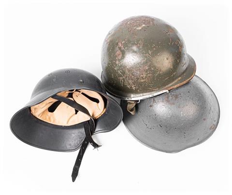 steel helmets, various, bundle lot of 3 items