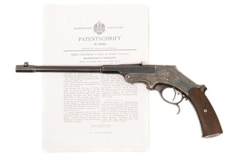 break action pistol type Langenhan, .22 lr (?), #8135 & 73855, § B manufacture before 1900 accessories