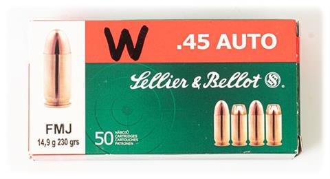 Pistolenpatronen .45 ACP Sellier & Bellot, 230 gr VMRK; § B