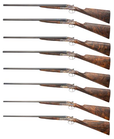 Set aus 8 Seitenschloss-Doppelflinten I. Ugartechea - Eibar, Mod. Royal, verschiedene Kaliber, #753 bis #760, § C