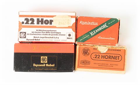rifle cartridges .22 Hornet, RWS and Remington, bundle lot, § unrestricted