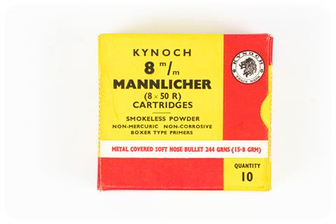 Rifle cartridges 8 x 50 R Mannlicher, Kynoch, § free from 18