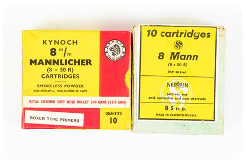 Rifle cartridges 8 x 50 R Mannlicher, S&B and Kynoch, § free from 18