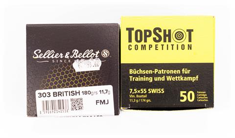 Rifle cartridges 7.5x55 Swiss and 303 British