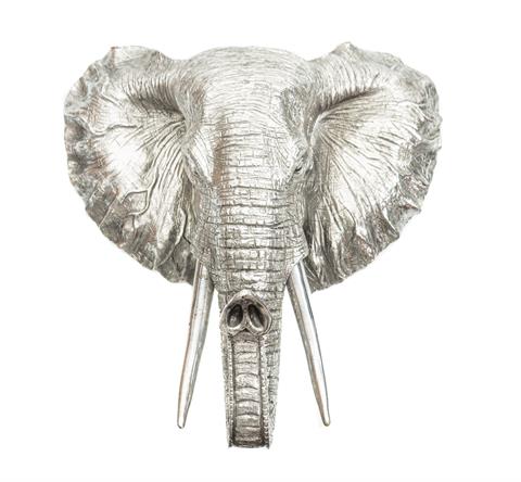 Decoration elephant's head silver coloured