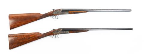 Pair of sidelock S/S shotguns AyA - Eibar model 53 XXV, 12/70, #450027 & #445185, § C, accessories