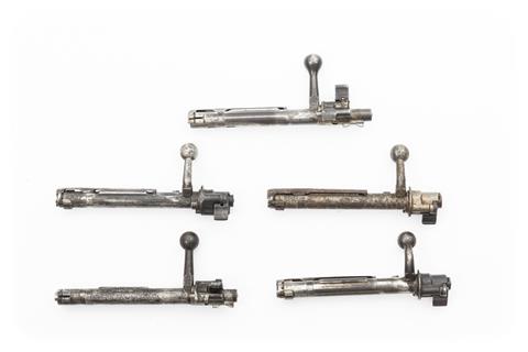 bundle lot, Mauser 98 bolts, 5 items, #203, 9287, 2960, 1149, 7306, 5 x § C