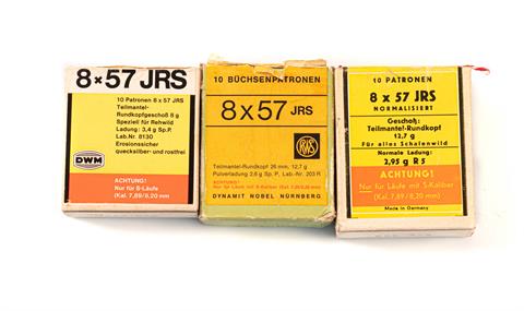 rifle cartridges, 8 x 57 JRS, DWM and RWS, § free from 18